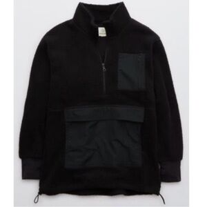 Aerie Sherpa Nylon Quarter Zip Pullover XS Oversized